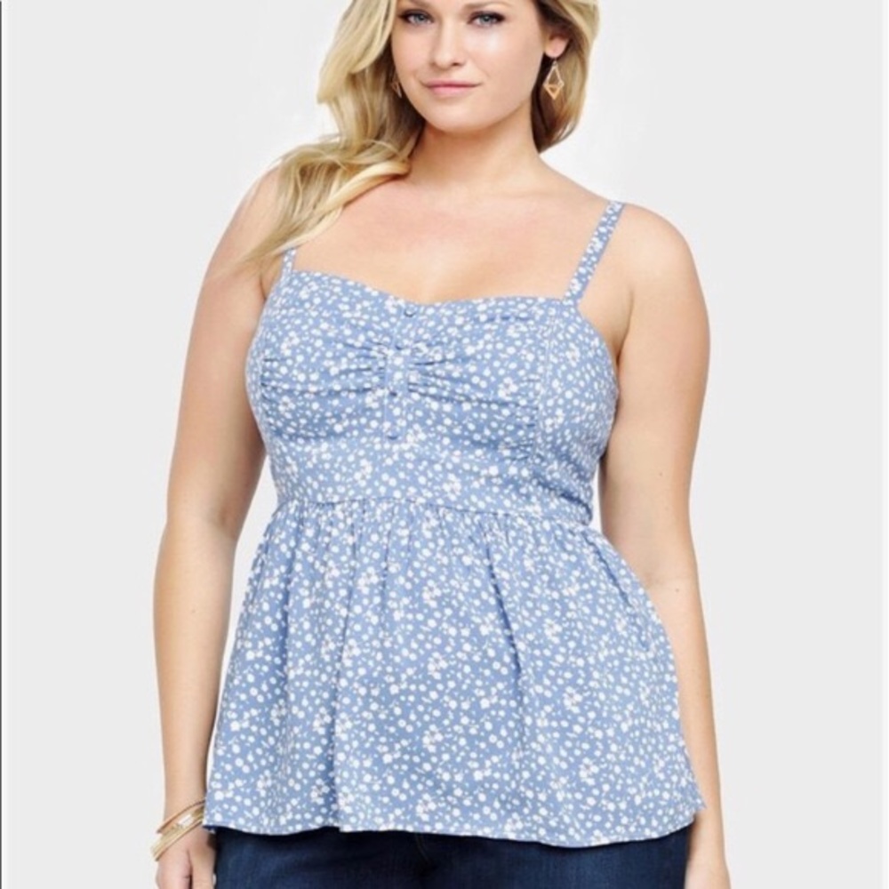 Torrid blue with white flowers baby doll shirt